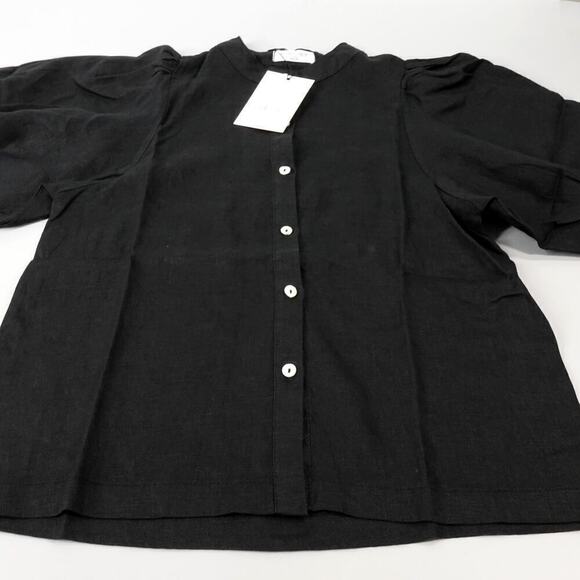 Lanhtropy Linen Shirt Womens XS Black Bubble Sleeves Oversized Langenlook - Picture 15 of 16